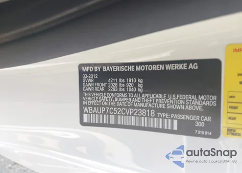 2012 BMW 128I from USA, damaged, VIN WBAUP7C52CVP23818